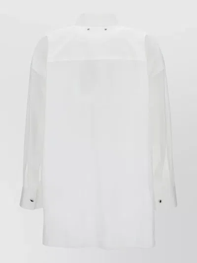 Golden Goose Oversized White Cotton Shirt With Pleated Bib And Jewel Buttons In Red