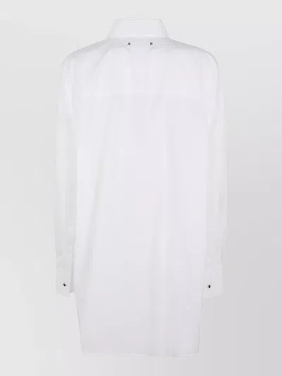 Golden Goose Oversized White Cotton Shirt With Pleated Bib And Jewel Buttons In Red