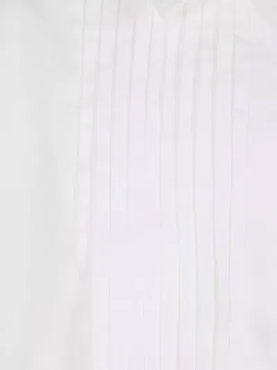 Golden Goose Oversized White Cotton Shirt With Pleated Bib And Jewel Buttons In Red