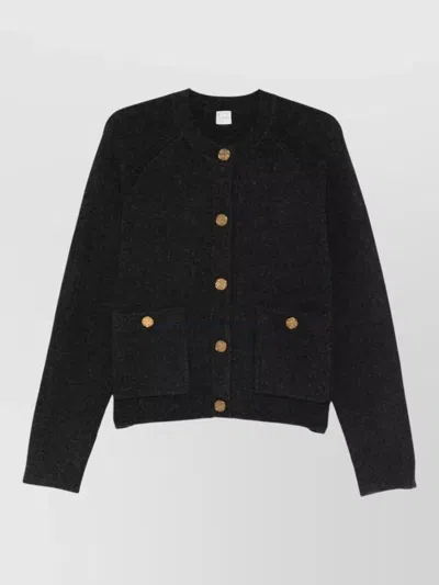 Totême Womens Navy Hammered Round-neck Stretch-wool Blend Cardigan Xs In Black