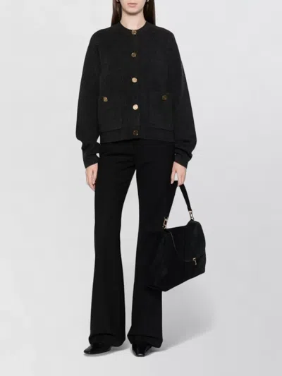 Totême Womens Navy Hammered Round-neck Stretch-wool Blend Cardigan Xs In Black