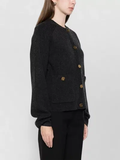 Totême Womens Navy Hammered Round-neck Stretch-wool Blend Cardigan Xs In Black