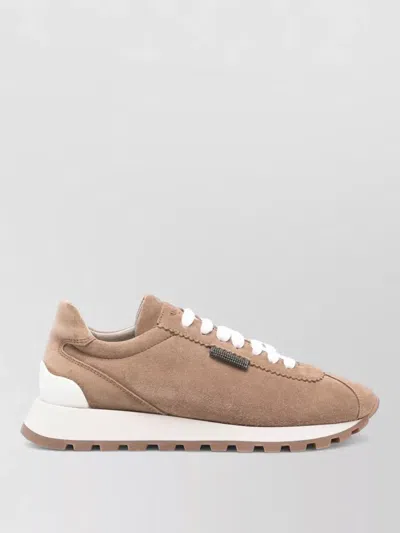 Brunello Cucinelli Suede Finish Round Toe Flat Sole Sneakers In Multi