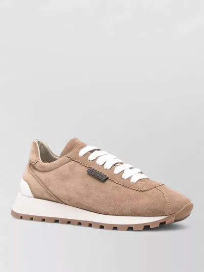 Brunello Cucinelli Suede Finish Round Toe Flat Sole Sneakers In Multi
