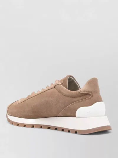 Brunello Cucinelli Suede Finish Round Toe Flat Sole Sneakers In Multi