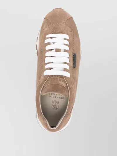 Brunello Cucinelli Suede Finish Round Toe Flat Sole Sneakers In Multi