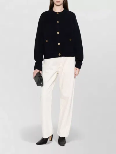 Totême Womens Navy Hammered Round-neck Stretch-wool Blend Cardigan Xs In Black