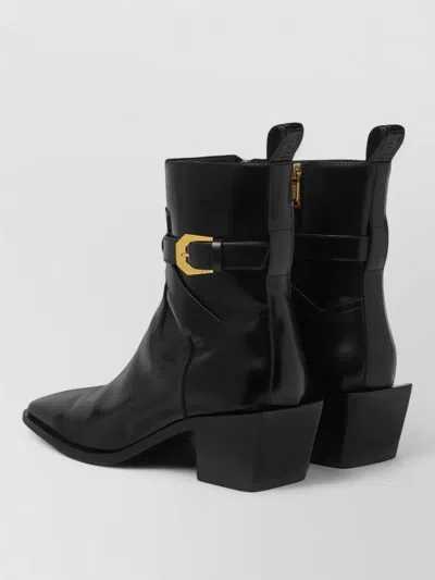 Versace Stylish Ankle Strap Block Heel Boots In Black