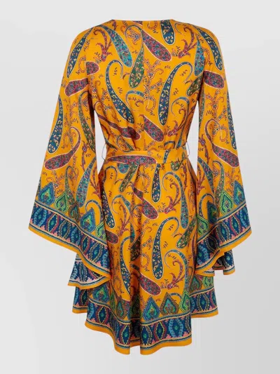 Etro Paisley Pattern Mini Dress With Belted Waist In Orange