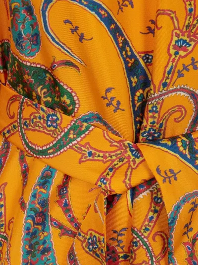 Etro Paisley Pattern Mini Dress With Belted Waist In Orange