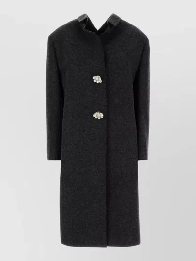 Prada Shetland Wool Coat With Jewel Buttons In Gray