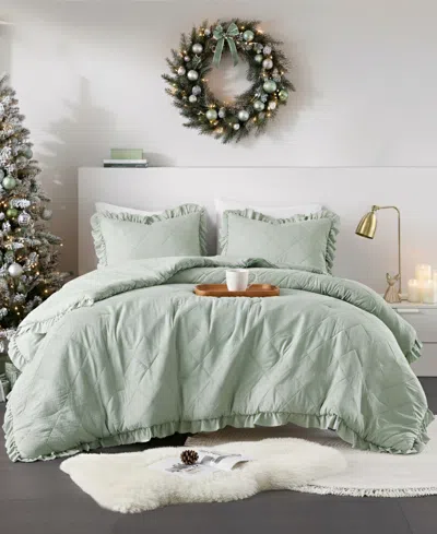 510 Design Phoebe Diamond Quilted Ruffle Edge 3-pc. Comforter Set, Full/queen In Green