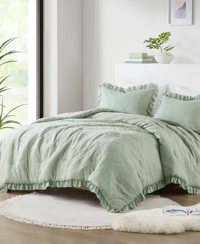 510 Design Phoebe Diamond Quilted Ruffle Edge 3-pc. Comforter Set, King/california King In Green