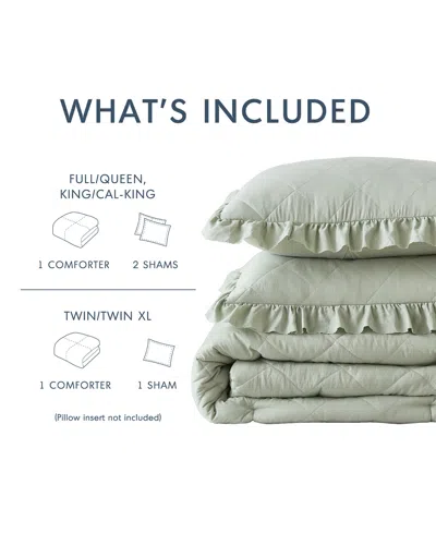 510 Design Phoebe Diamond Quilted Ruffle Edge 3-pc. Comforter Set, King/california King In Green