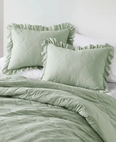 510 Design Phoebe Diamond Quilted Ruffle Edge 3-pc. Comforter Set, King/california King In Green