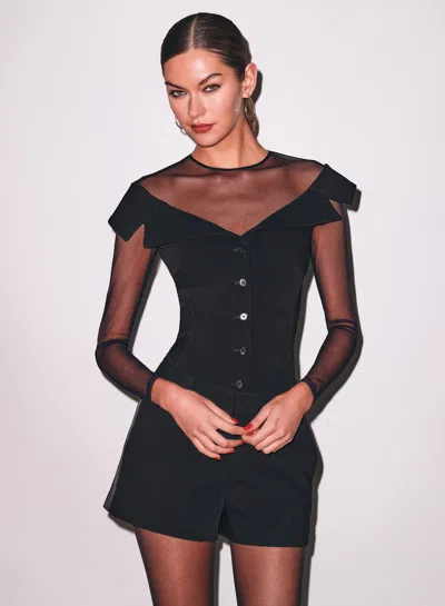 Fleur Du Mal Cold Shoulder Tailored Bodysuit In Black