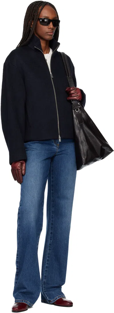 Tonywack Navy Wool Alpaca Zippered Jacket In Blue