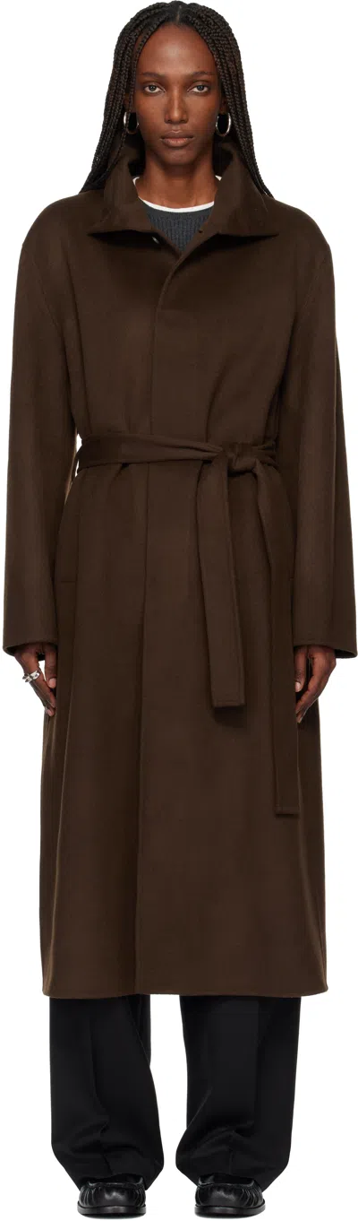 Tonywack Brown Hand-made Wool Cashmere Stand-collar Coat In Brown