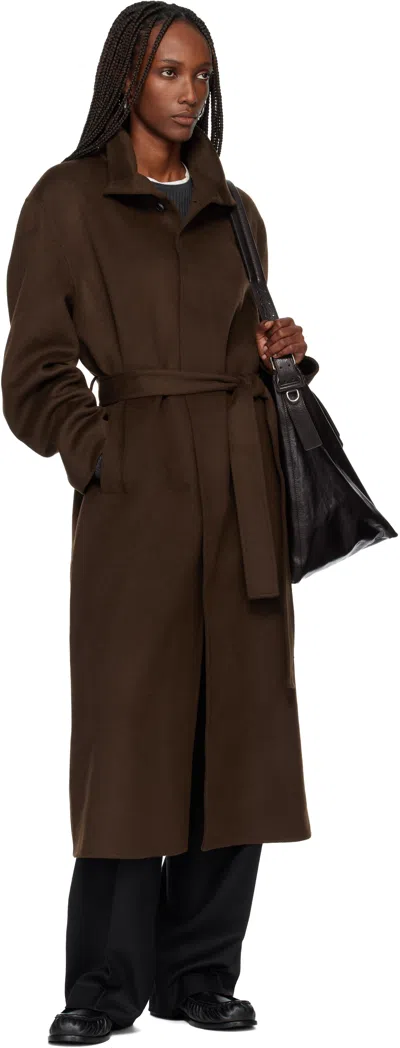 Tonywack Brown Hand-made Wool Cashmere Stand-collar Coat In Brown