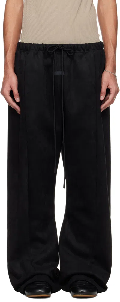 Essentials Black Holiday Flare Faux-suede Sweatpants In Black