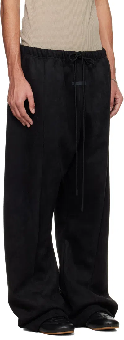 Essentials Black Holiday Flare Faux-suede Sweatpants In Black