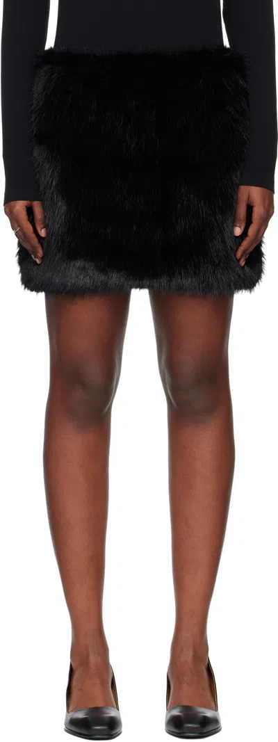 Tonywack Black Faux-fur Miniskirt In Black