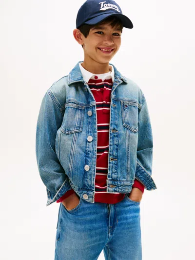 Tommy Hilfiger Boys Denim Flag Trucker Jacket In Blue