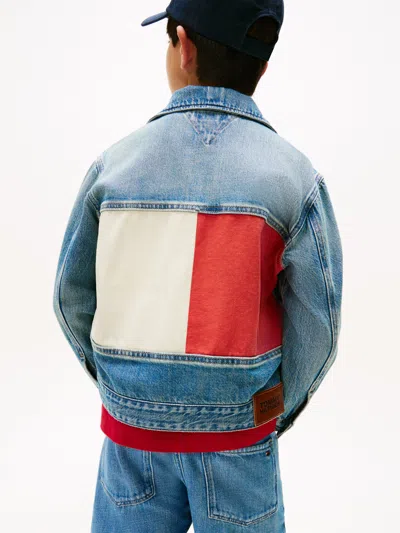 Tommy Hilfiger Boys Denim Flag Trucker Jacket In Blue