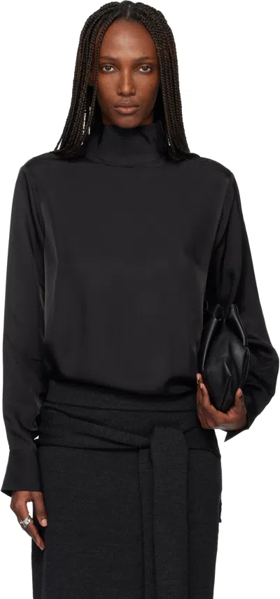 Tonywack Black Liquid Oversized High Neck Blouse In Black