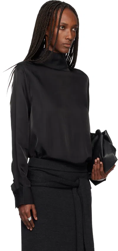 Tonywack Black Liquid Oversized High Neck Blouse In Black