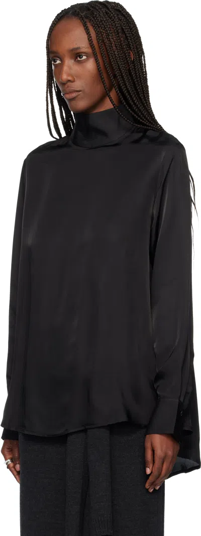 Tonywack Black Liquid Oversized High Neck Blouse In Black