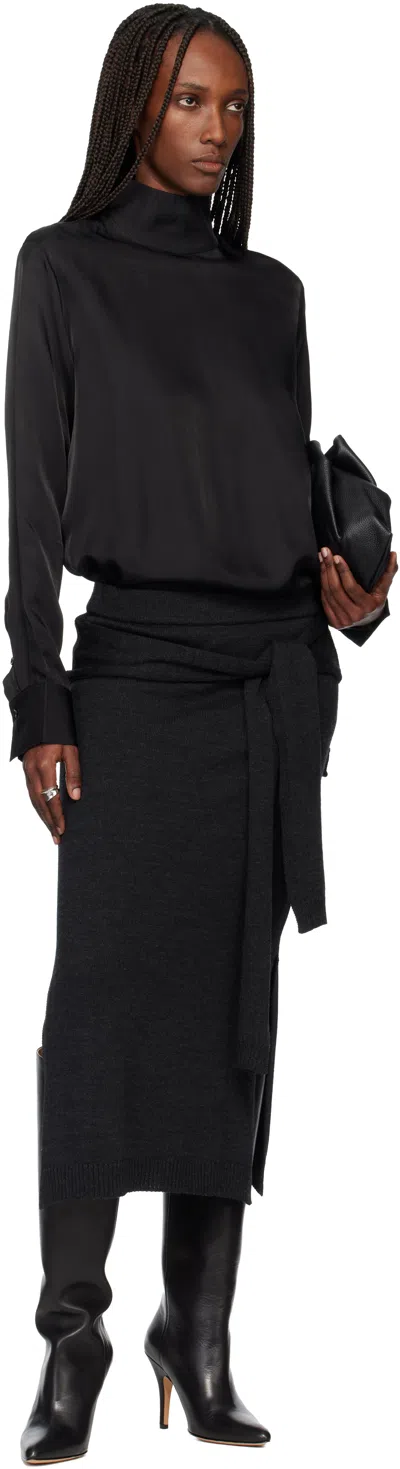 Tonywack Black Liquid Oversized High Neck Blouse In Black