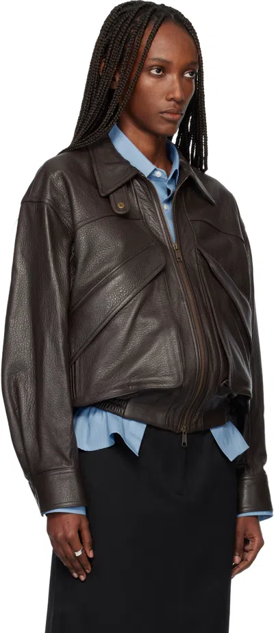 Tonywack Brown Lamb Leather Bomber Jacket In Brown