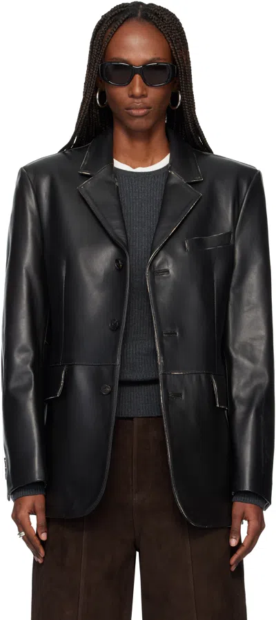 Tonywack Black Nappa Leather Distressed Tailored Jacket In Black