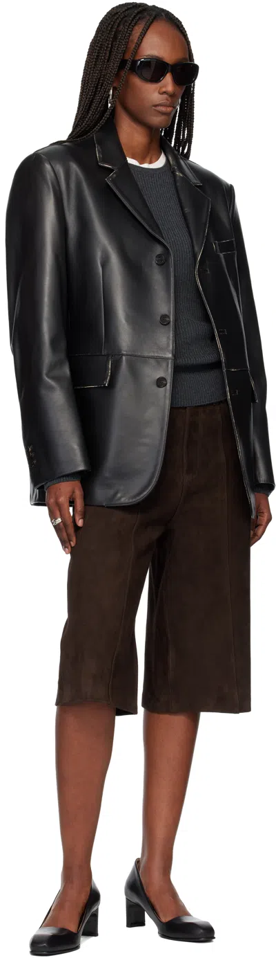 Tonywack Black Nappa Leather Distressed Tailored Jacket In Black