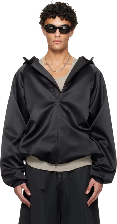 Essentials Black Holiday Hooded Bomber Jacket In Blue