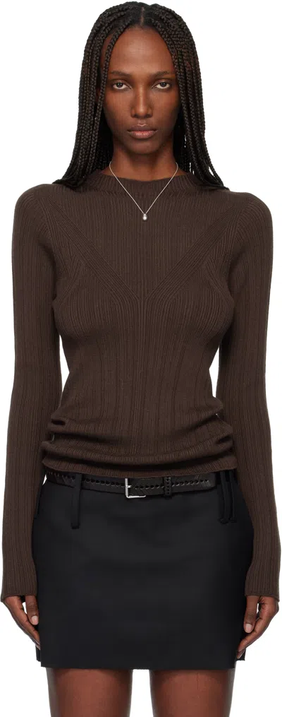 Tonywack Brown Wool Slim-fit High-neck Sweater In Burgundy