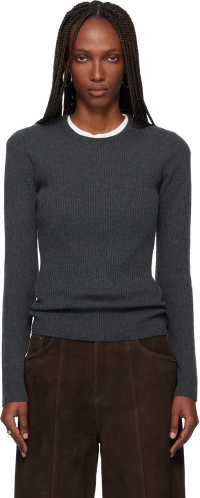 Tonywack Gray Super Fine Wool Ribbed Sweater In Gray