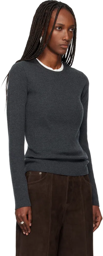 Tonywack Gray Super Fine Wool Ribbed Sweater In Gray