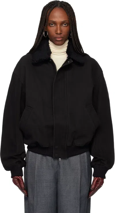 Tonywack Black Washed Cotton Faux-shearling Trim Bomber Jacket In Black