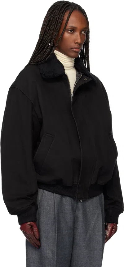 Tonywack Black Washed Cotton Faux-shearling Trim Bomber Jacket In Black