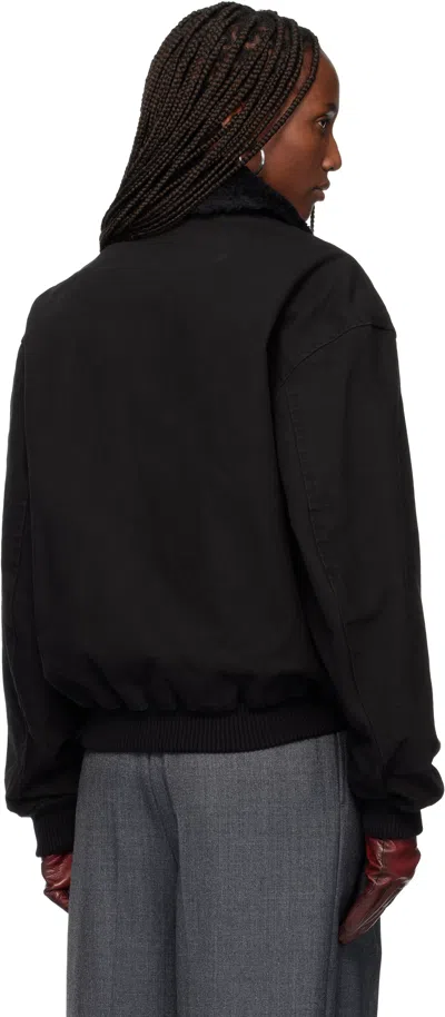 Tonywack Black Washed Cotton Faux-shearling Trim Bomber Jacket In Black