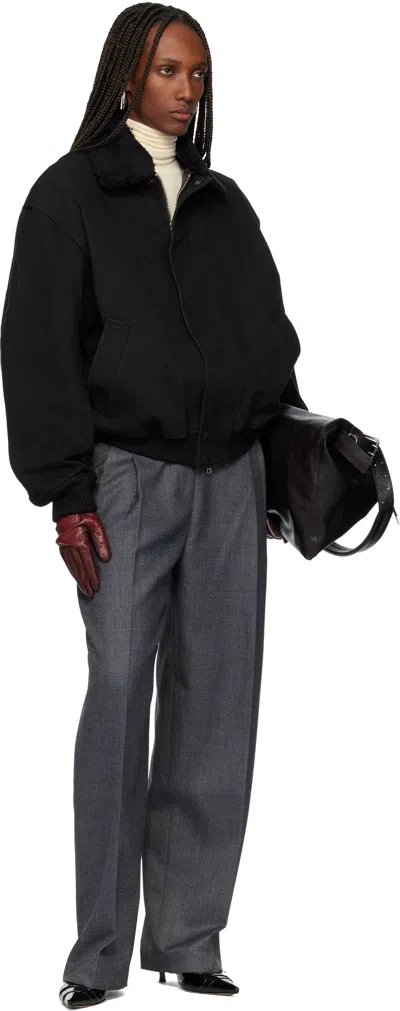 Tonywack Black Washed Cotton Faux-shearling Trim Bomber Jacket In Black