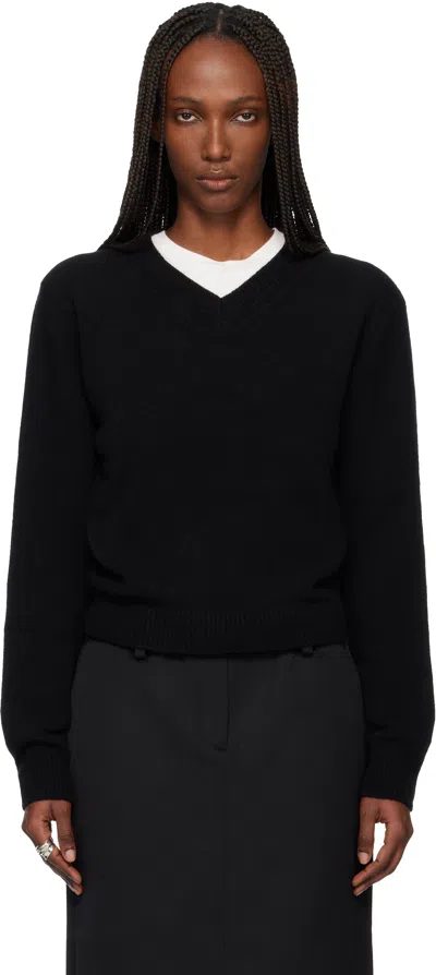 Tonywack Black Cropped V-neck Wool Sweater In Black