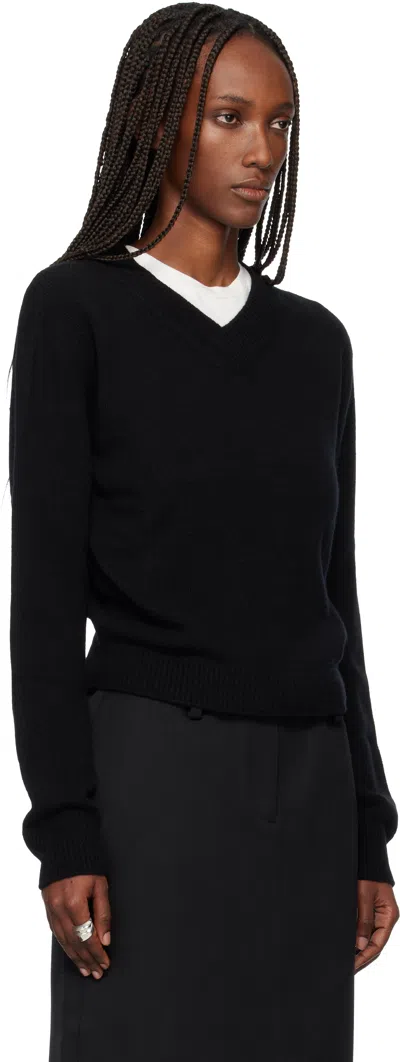 Tonywack Black Cropped V-neck Wool Sweater In Black