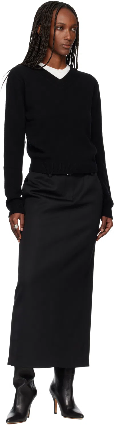 Tonywack Black Cropped V-neck Wool Sweater In Black