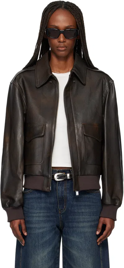 Tonywack Brown Goat Leather Aviator Jacket In Brown