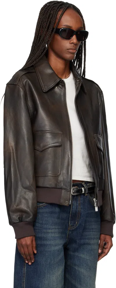 Tonywack Brown Goat Leather Aviator Jacket In Brown