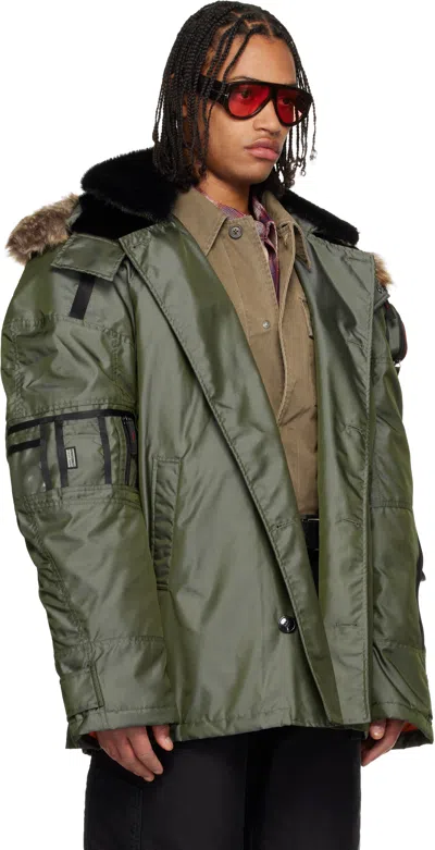 Martine Rose Gray Bumbag Coat In Green