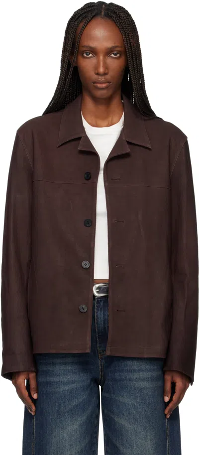 Tonywack Burgundy Lamb Leather Nubuck Jacket In Brown